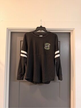 Riverdale Black Long Sleeve Graphic Top with White Sleeve Stripes Size S
